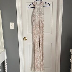 Lace Halter Maxi Dress in Blush and Ivory